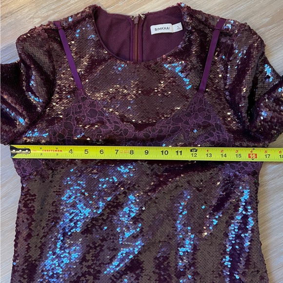 Simkhai Mako Sequin Long Sleeve Mini Dress Mangosteen Size 8 burgundy medium - Picture 7 of 9